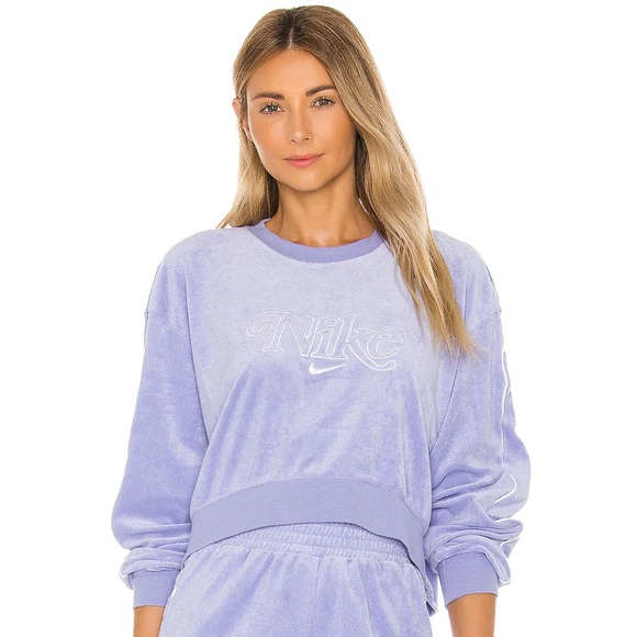 Nike Tops - Nike Retro Femme Terry Embroidered Crewneck in Light Thistle Size Large